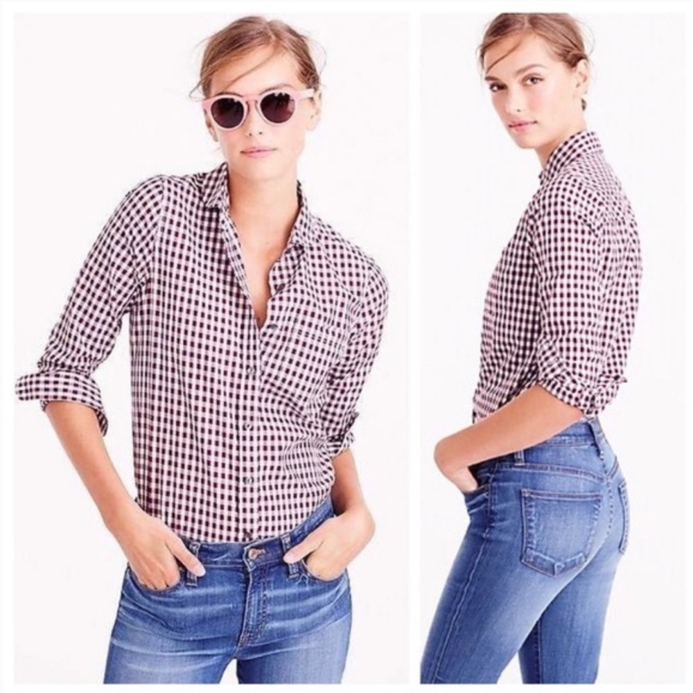 J.Crew Classic-Fit Boy LS Shirt in Crinkle Burgundy Gingham Size 0. Style C6086.